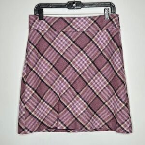 Talbots Wool Blend Plaid Mini Skirt 6 Purple Pink Check‎ A-Line Preppy Academia